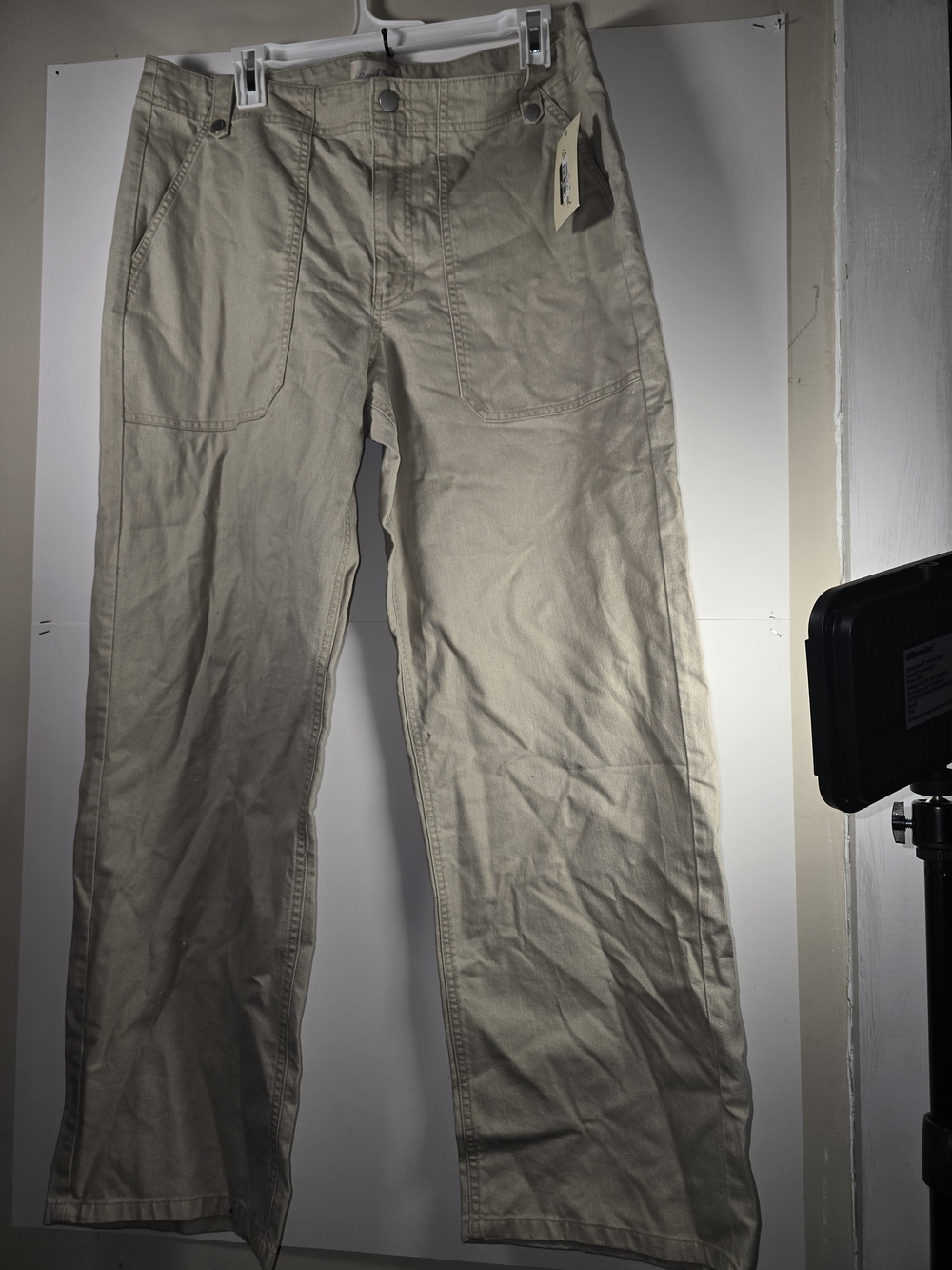 woman Beige Work-Style Cotton Pants - Picture 1 of 4